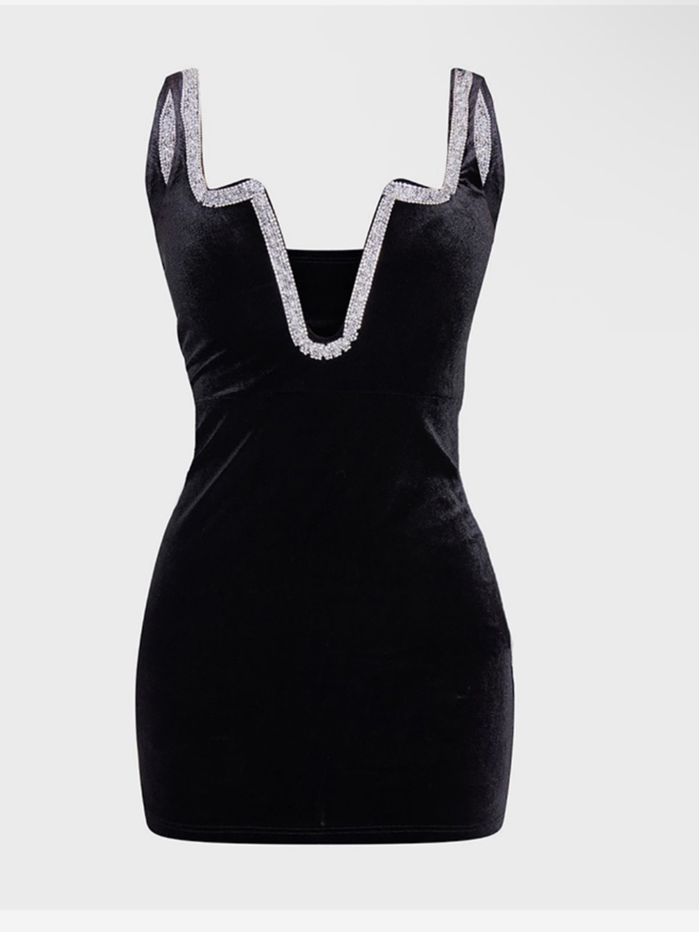 PrettyLittleThing Black Velvet Mini Dress with Rhinestone Trim